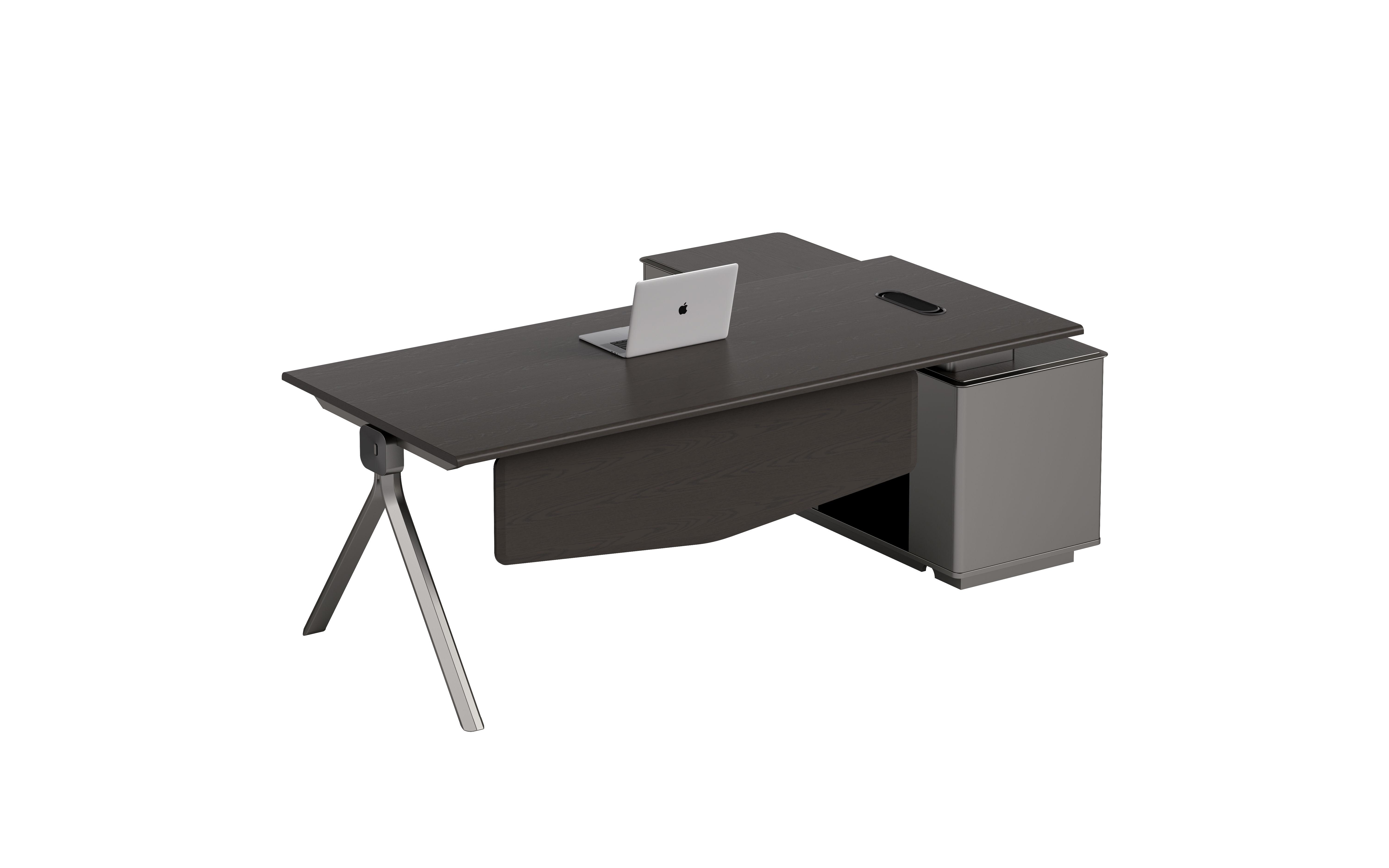 L-Shaped Executive Desk with Fixed Side Storage Pedestal and Cable Port ED-LS-2200-DG-SP