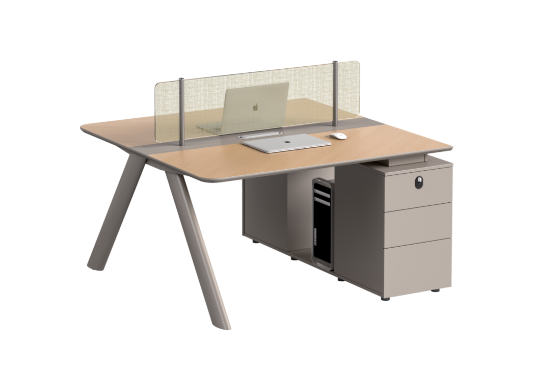 Two-Person Workstation Desk with Privacy Screen and Fixed Pedestal WS2-PED-1800-2P