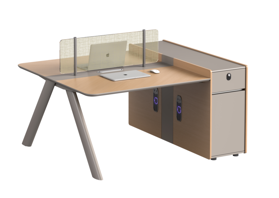 Two-Person Panel Workstation with Side Storage Pedestal and Divider Screen WS-2P-1400X600-PED-SCR