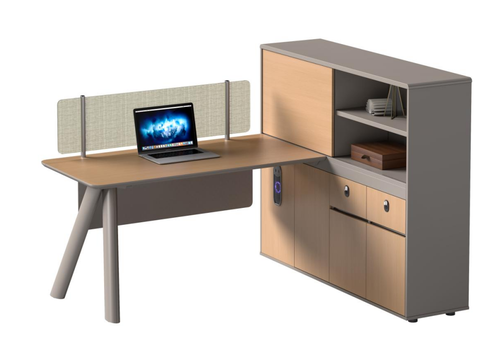 Integrated L-Shaped Workstation with Tall Storage Cabinet and Fabric Screen WS-L-STG-1800-15