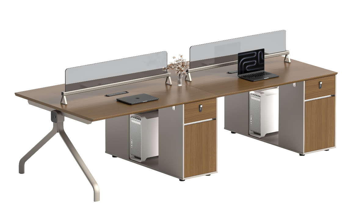Four-Person Face-to-Face Office Workstation with Privacy Screens and Locking Pedestals WS-4P-F2F-WAL-2800