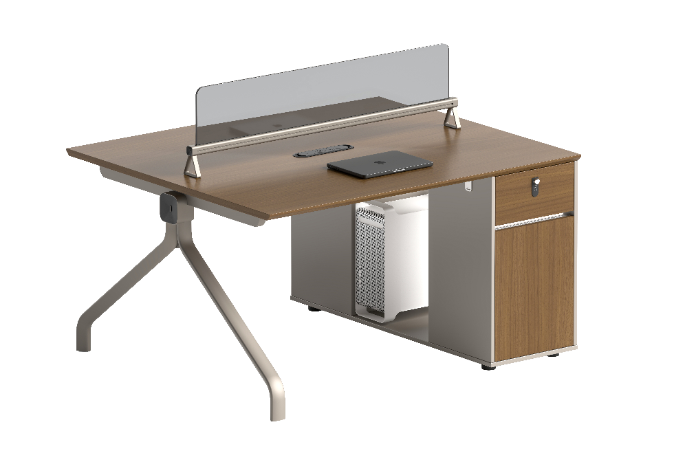 Walnut-Finish Panel Office Workstation with Screen Divider and Right Locking Pedestal OWS-W1400-RP-SD