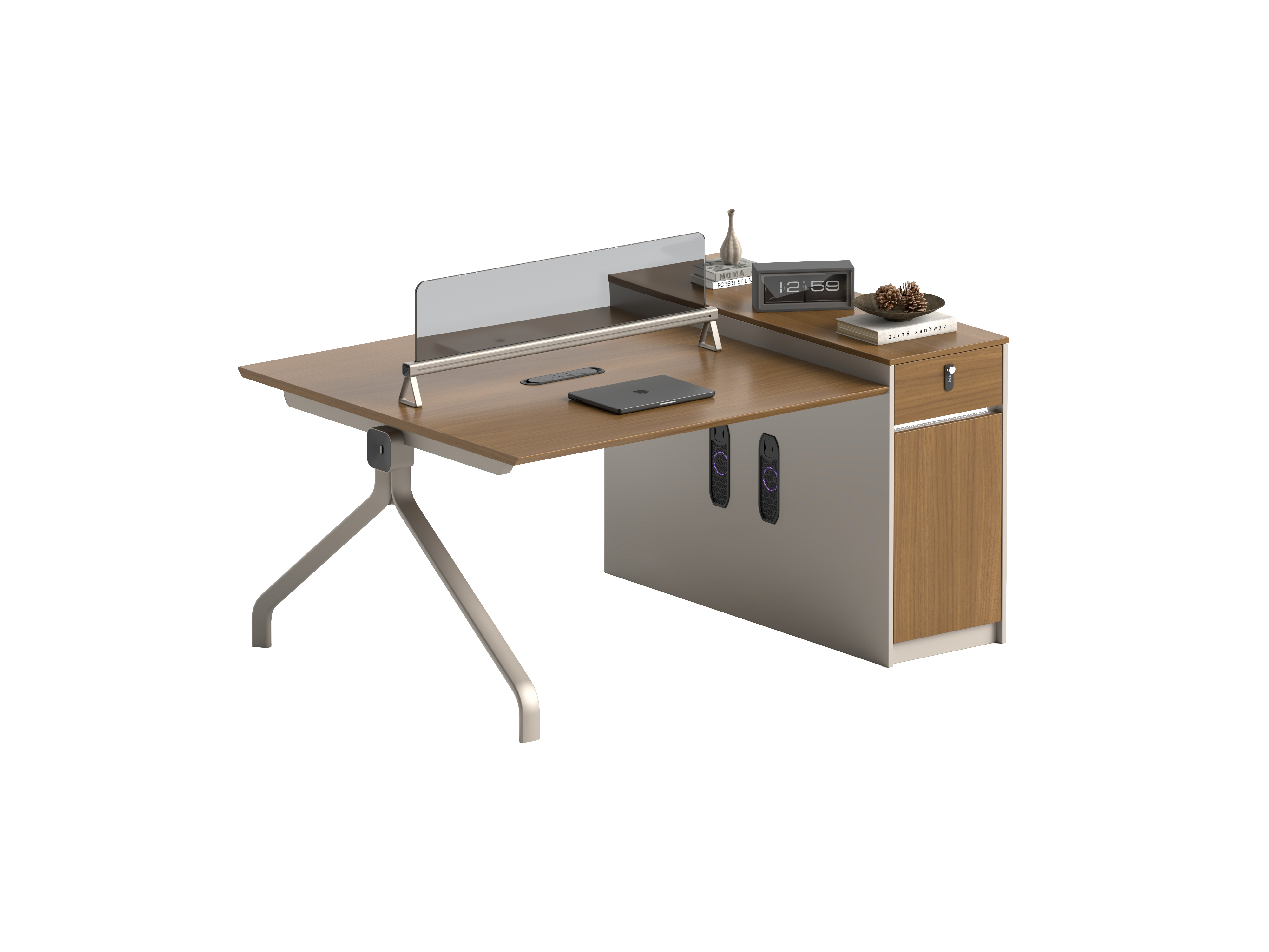 L-Shaped Executive Workstation with Privacy Screen and Locking Side Cabinet EWS-L1500-SC-PV01