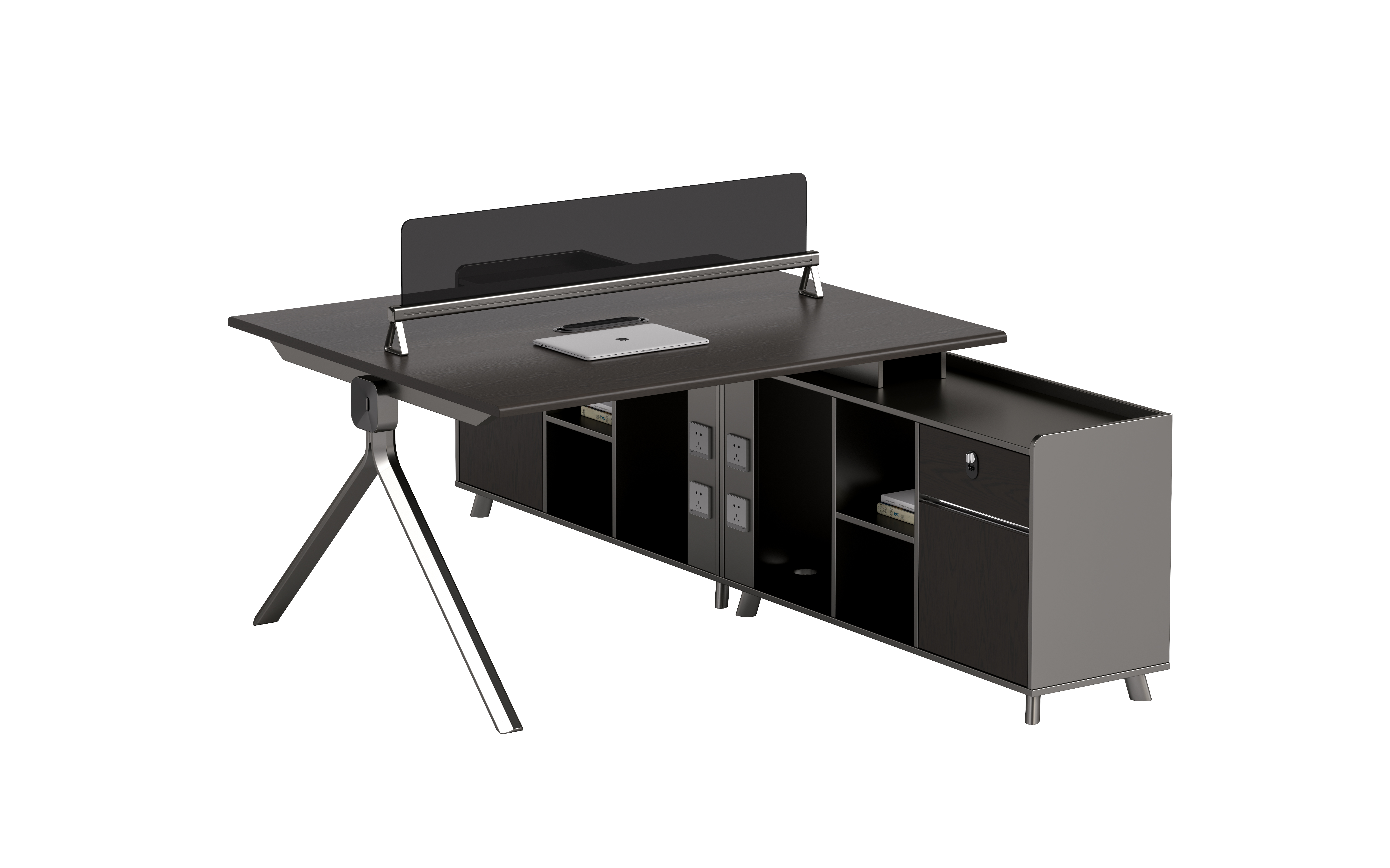 Shared Workstation with Integrated Side Storage Credenza and Privacy Screen WS-BS-2P-2400