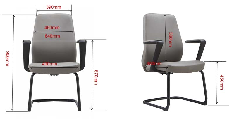 Grey Upholstered Cantilever Visitor Chair with Fixed Armrests VC-CF-640-960-GRY