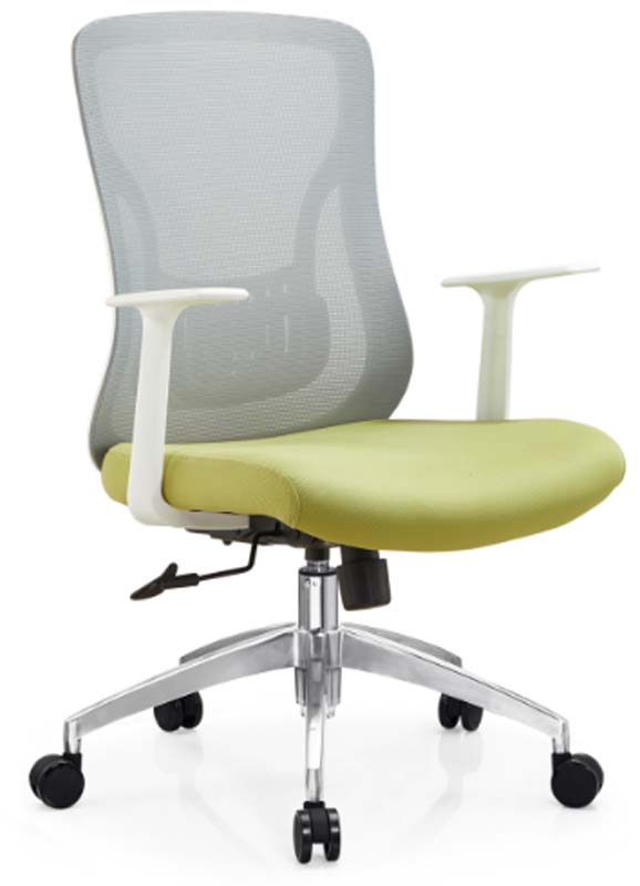Mid-Back Mesh Swivel Task Chair with Green Upholstered Seat and White Fixed Arms TSK-MB-GRN-WHT-01