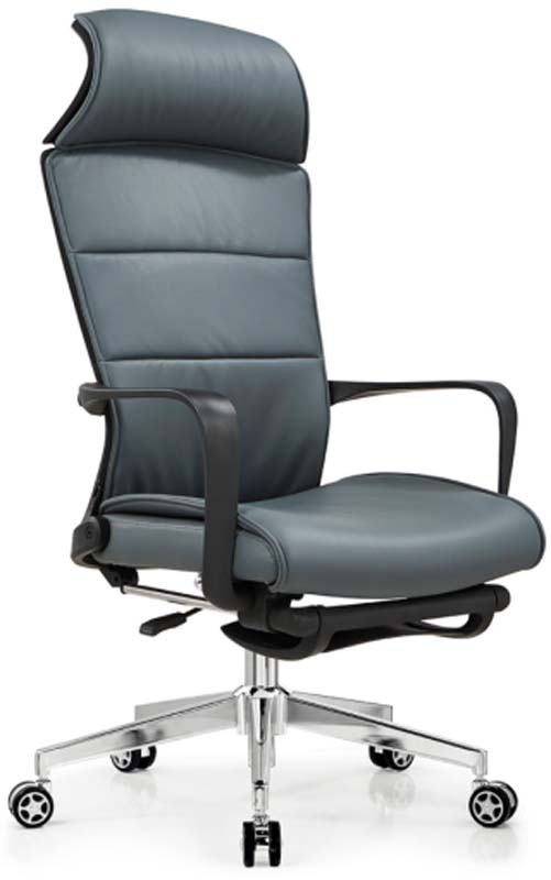 High-Back Leather Executive Office Chair with Integrated Headrest EX-HB-GRY-01
