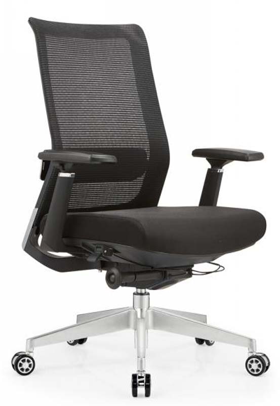 Black Mesh Ergonomic Office Task Chair with Fixed Armrests and Aluminum Base OC-MESH-ALB-FA-BK