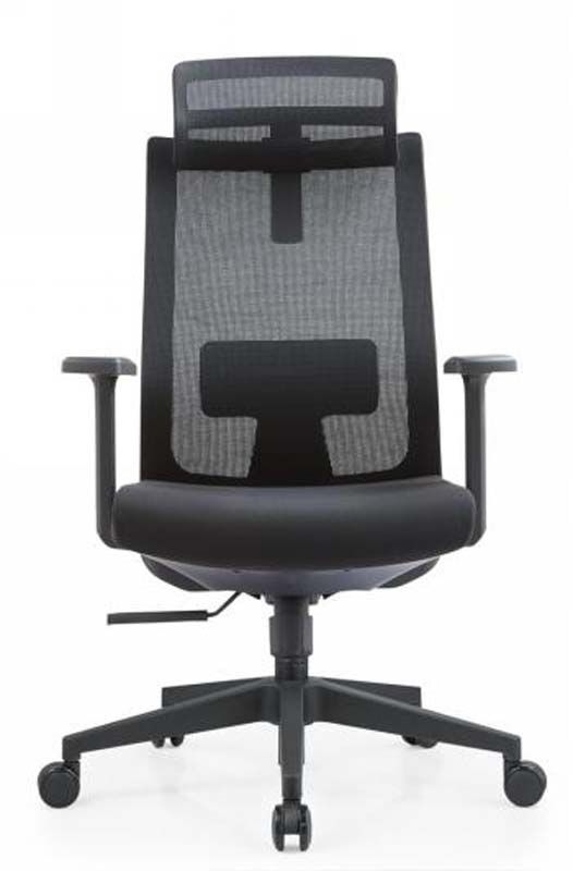 Black Mesh Ergonomic Office Chair with Height-Adjustable Headrest and Fixed Arms OC-MESH-HR-FA-BK-01