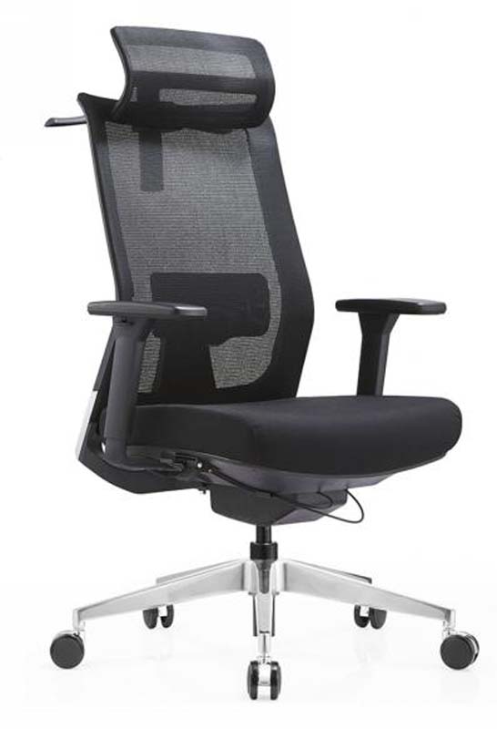 Black High-Back Mesh Ergonomic Office Chair with Headrest and Silver Aluminum Base OC-HBMESH-AL5-01