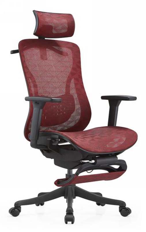 Burgundy Mesh Ergonomic Office Chair with Adjustable Headrest and Footrest ERC-MSH-BRG-FR01