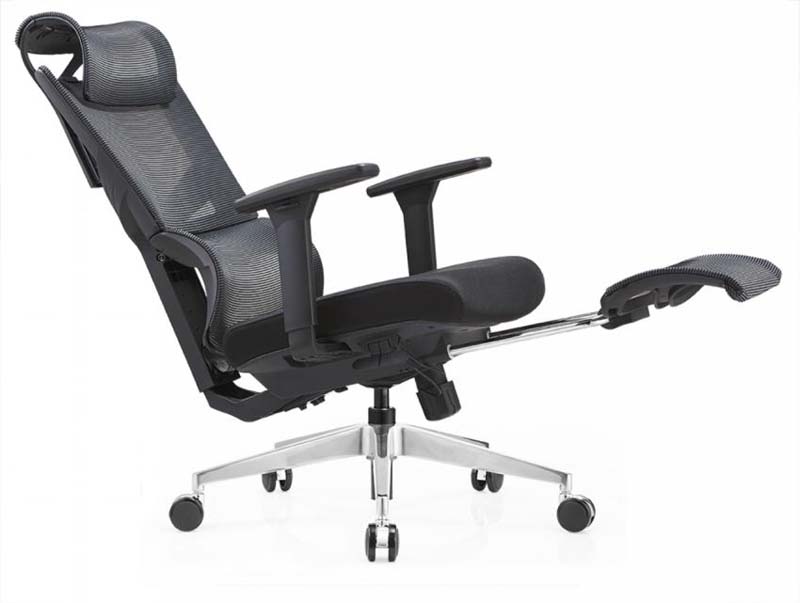 Black Mesh Ergonomic Reclining Office Chair with Headrest and Leg Rest ERG-MESH-REC-LR01