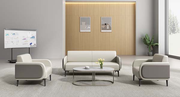 Modern Two-Tone Leather Office Reception Seating Set with Oval Coffee Table