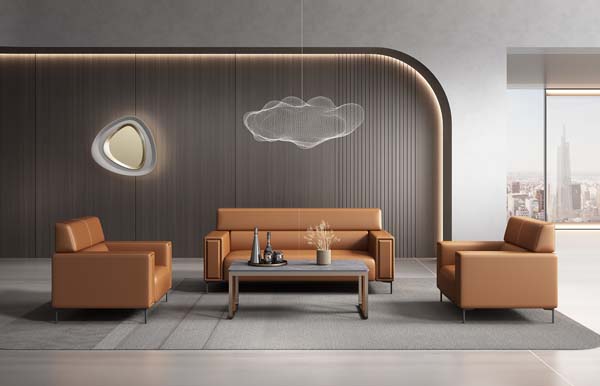 Modern Executive Office Leather Sofa Set with Coffee Table (3-Seater + 2 Single-Seater)