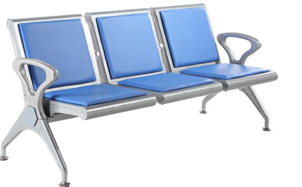 3-Seat Padded Metal Waiting Chair with Blue Upholstery