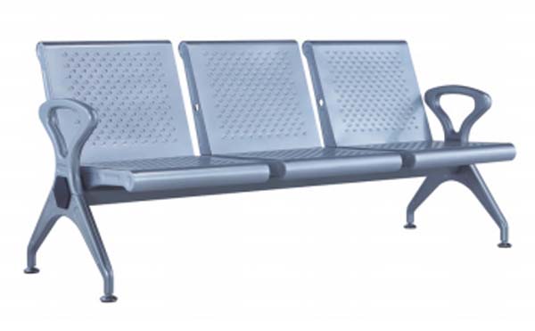 3-Seater Perforated Metal Public Waiting Bench with Armrests