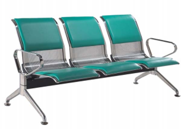 3-Seat Chrome Frame Waiting Bench with Teal PU Padded Seat and Back
