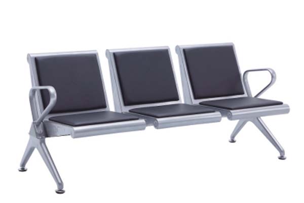 3-Seat Metal Frame Waiting Bench with Upholstered Pads