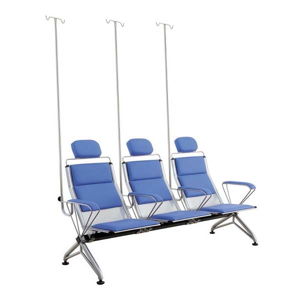 3-Seat Infusion Waiting Chair with IV Poles