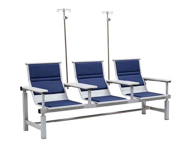 3-Seat Medical Infusion Waiting Chair with IV Poles and Armrest Tables