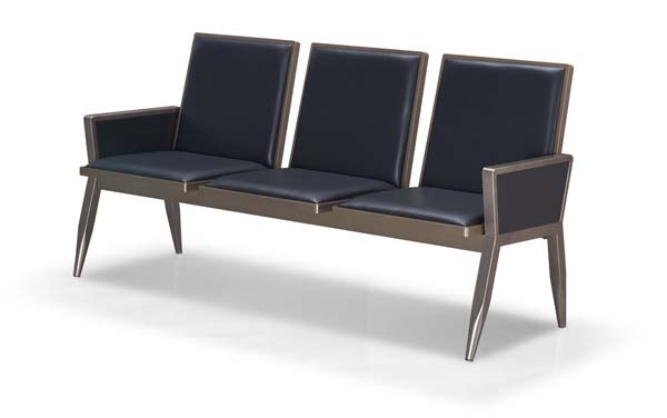 3-Seat Upholstered Waiting Bench with Armrests