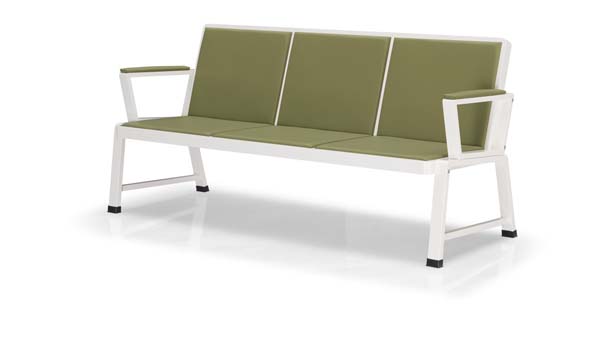 3-Seat Outdoor Aluminum Frame Bench with Olive Green Upholstery