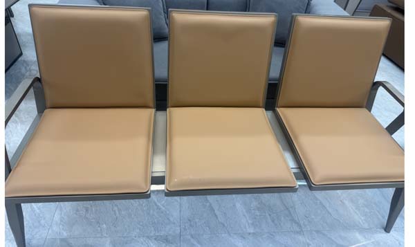 Three-Seat Metal-Framed Upholstered Waiting Chair With Center Table