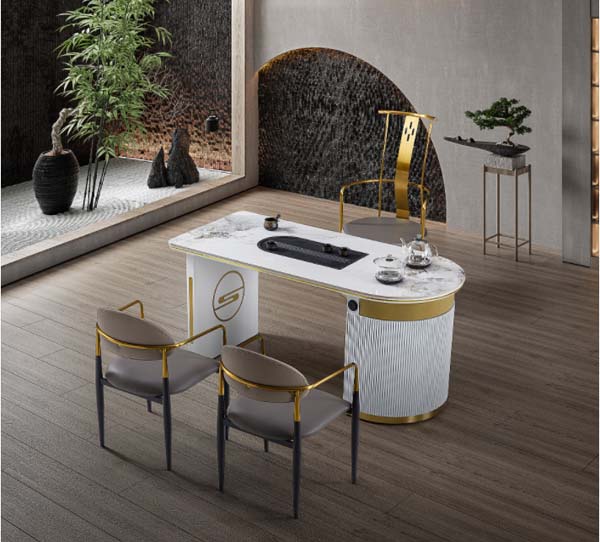 Modern Light Luxury Stone-Top Tea Table with Integrated Tea Tray