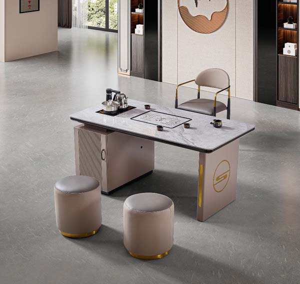Modern Light Luxury Stone Top Tea Table with Storage Cabinet