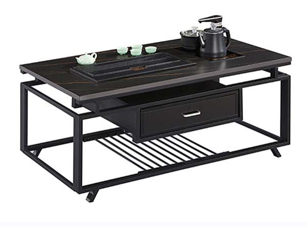 Black Metal Frame Stone Top Integrated Tea Coffee Table