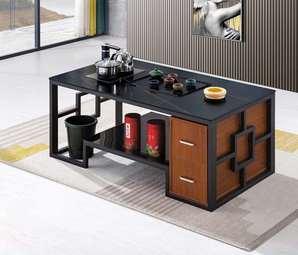 Sintered Stone Top Kung Fu Tea Office Coffee Table with Integrated Drainage Storage