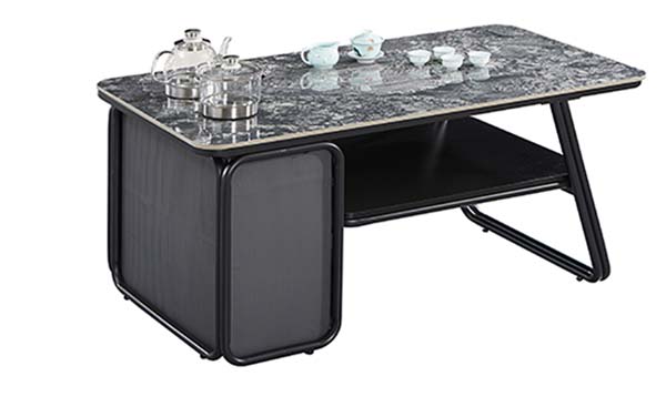Modern Rectangular Tea Coffee Table with Stone Top and Lower Storage Shelf