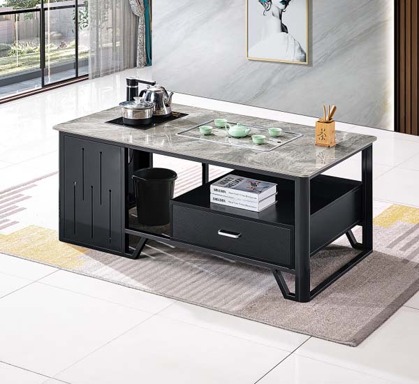 Multifunctional Sintered Stone Top Gongfu Tea & Coffee Table with Integrated Stove and Storage