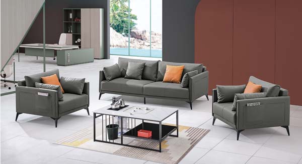 Modern Dark Gray Upholstered Office Sofa Set 1+1+3 with Coffee Table