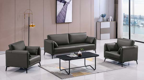 3-Piece Dark Gray Faux Leather Office Sofa Set (2 Armchairs + 3-Seater Sofa)