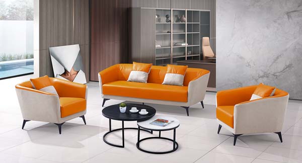 Two-Tone Orange and Light Gray 4-Piece Office Reception Sofa Set with Nesting Coffee Tables