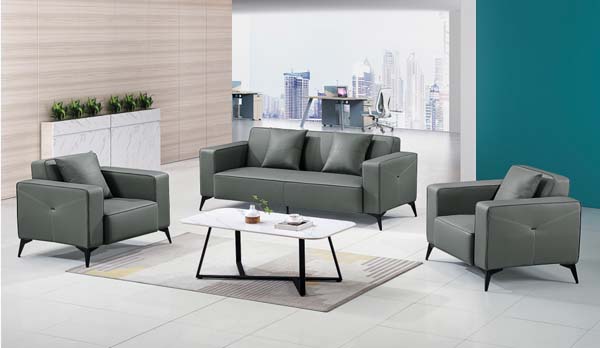 3-Piece Gray Faux Leather Office Reception Sofa Set with Coffee Table