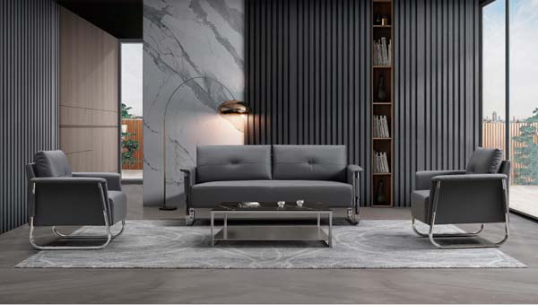 3-Piece Modern Office Reception Sofa Set with Cantilever Chrome Frame and Matching Coffee Table