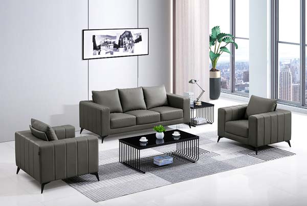3-Piece Modern Dark Gray Upholstered Office Reception Sofa Set with Metal Accent Tables
