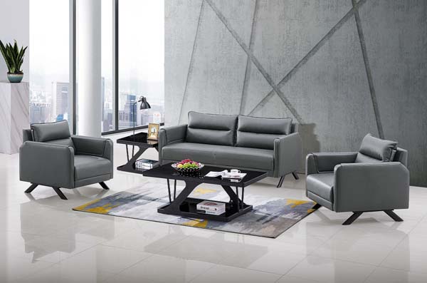 Modern Grey Leather Office Reception Seating Set with Matching Tables
