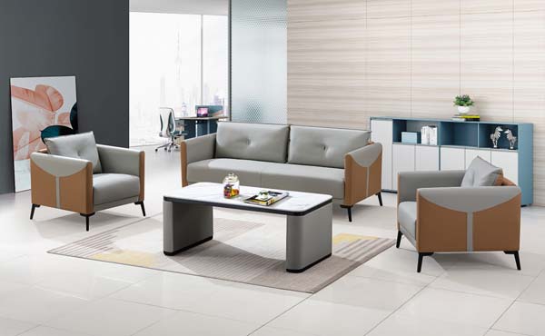 3+1+1 Seater Modern Two-tone Faux Leather Office Lounge Sofa Set with Rectangular Coffee Table
