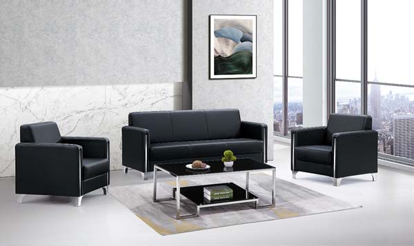 1+1+3 Seat Black Faux Leather Office Reception Seating Set with Matching Coffee Table