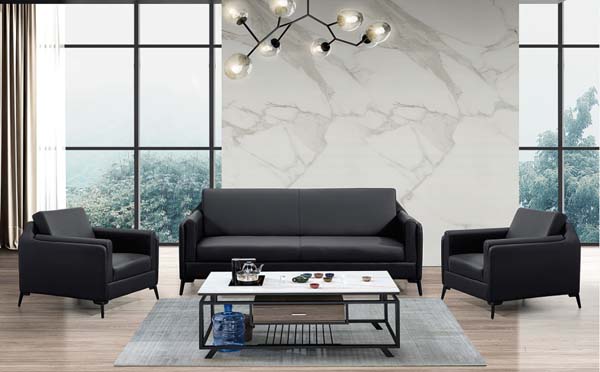 1+1+3 Black Faux Leather Office Reception Sofa Set with Coffee Table