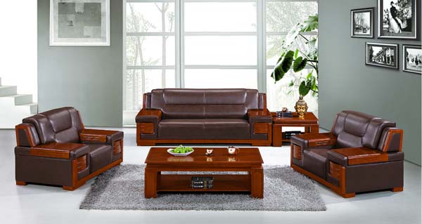 1+1+3 Seater Executive Office Leather Sofa Set with Matching Solid Wood Coffee Table and Side Table