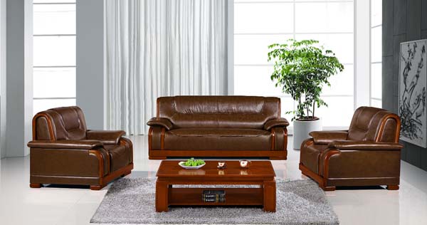3-Piece Brown Leather Executive Office Sofa Set with Matching Coffee Table