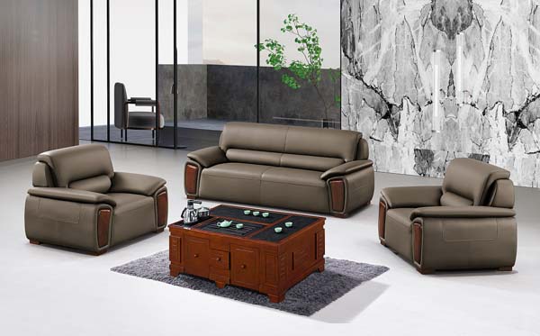 5-Piece Executive Office Reception Leather Sofa Set with Multifunction Tea Table
