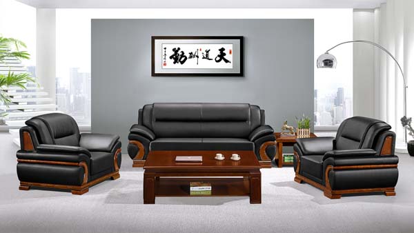 Executive Office Leather Sofa Set (3-Seater + 2 Single Seaters) with Solid Wood Frame