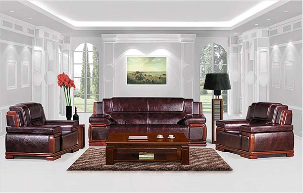 Classic Executive 3+1+1 Leather Sofa Set with Matching Solid Wood Coffee Table