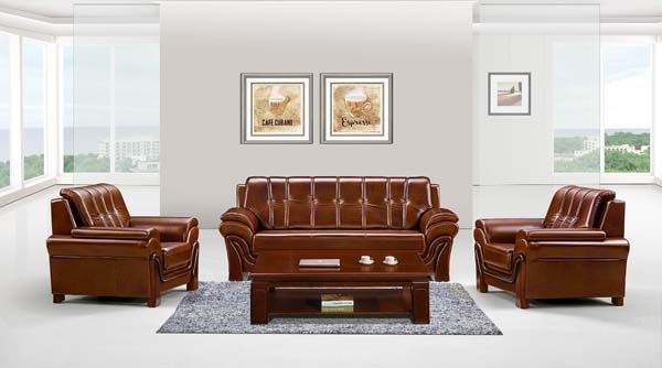 1+1+3 Seater Traditional Brown Faux Leather Office Reception Sofa Set with Matching Coffee Table