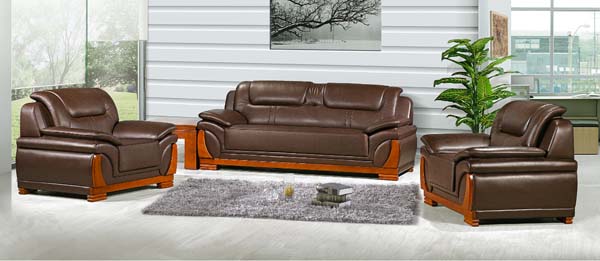 3+1+1 Seater Genuine Leather Executive Office Living Room Sofa Set With Solid Wood Base